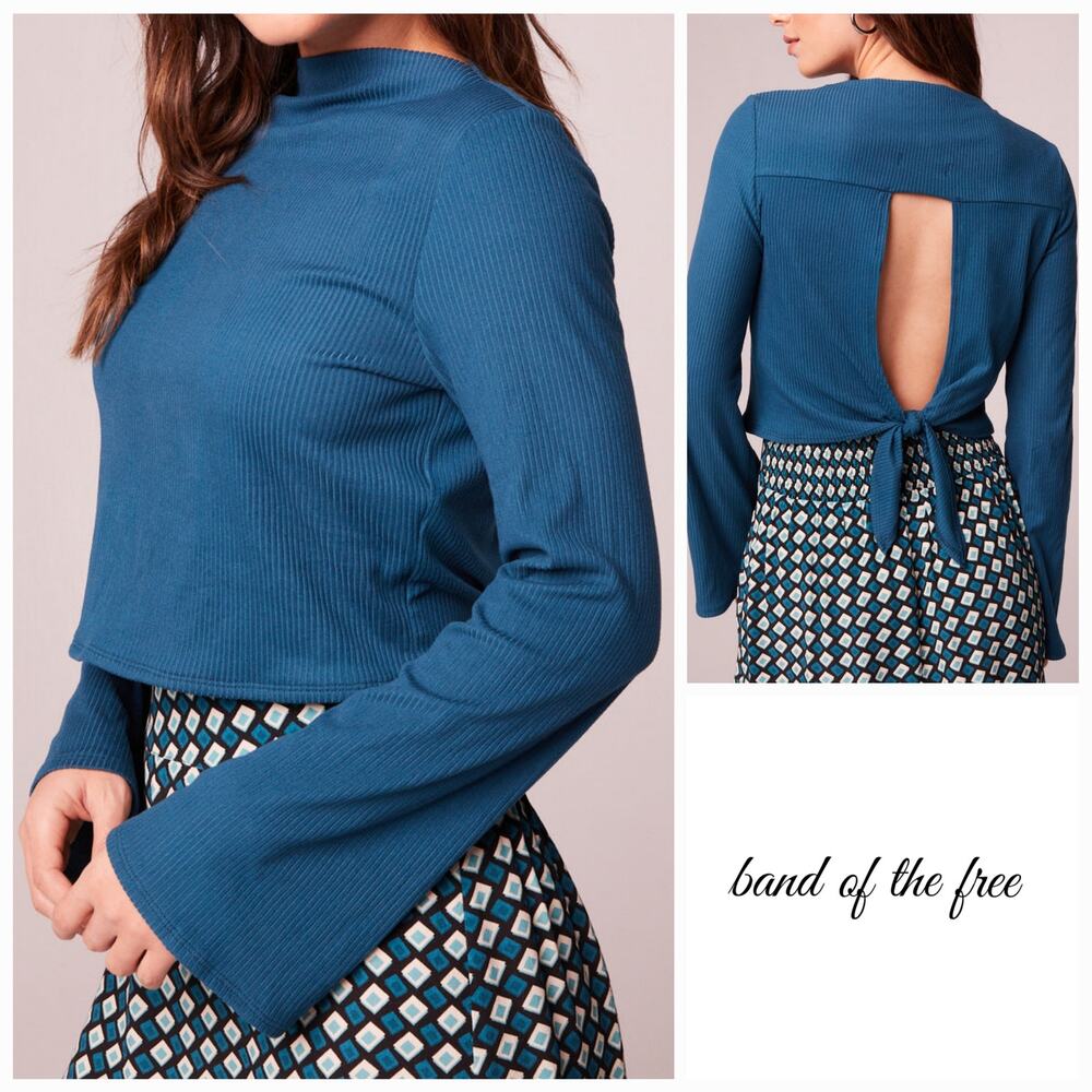 NWT B.O.G. Band of the‎ Free Avril Mock Neck Tie Back Crop Top Sz. M [8-10] Teal